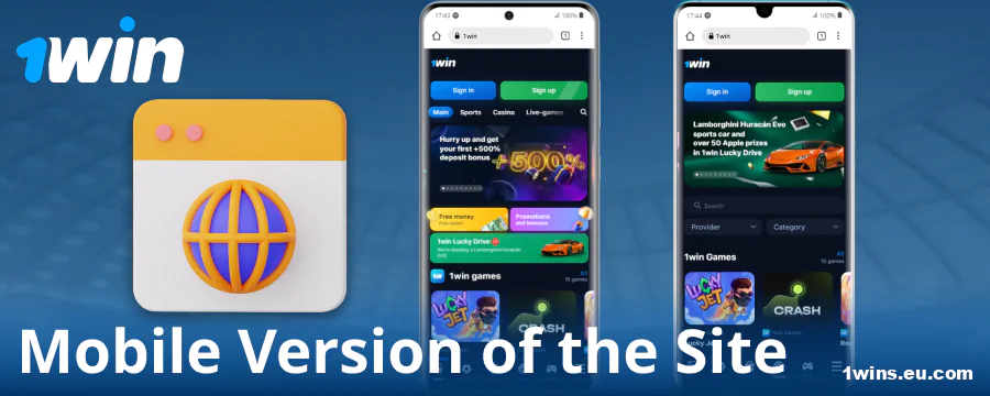 Browser version of the 1Win mobile website