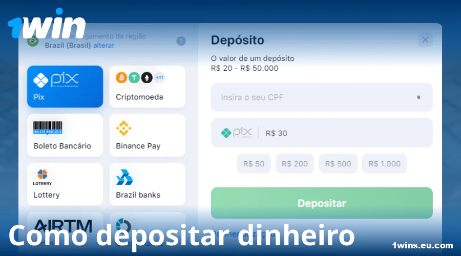 Guia de depósito no 1Win Brasil