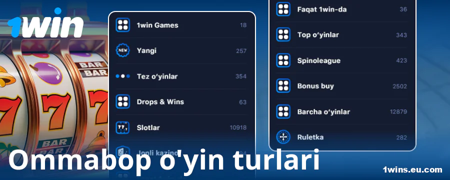 1Win O‘zbekistonda onlayn kazino o‘yinlarining turlari
