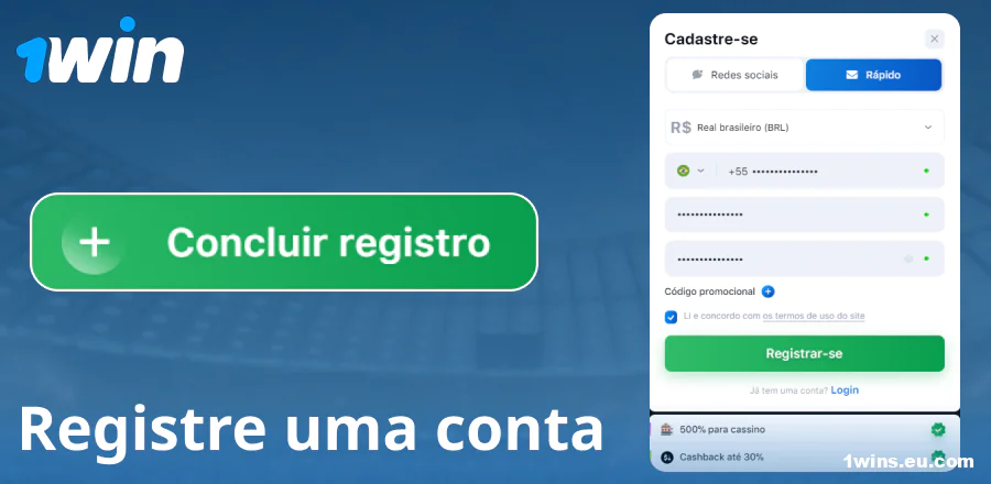 Criar uma conta no site 1Win Brasil