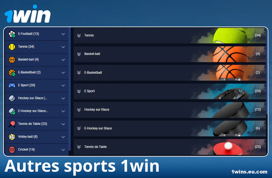 Sports disponibles chez le bookmaker 1Win France