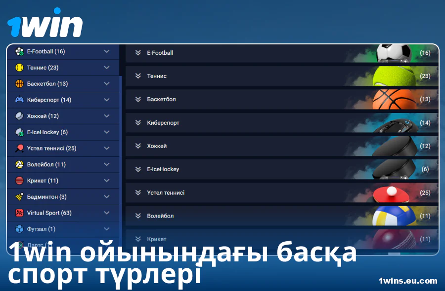 1Win Қазақстандағы букмекердің қолжетімді спорт түрлері
