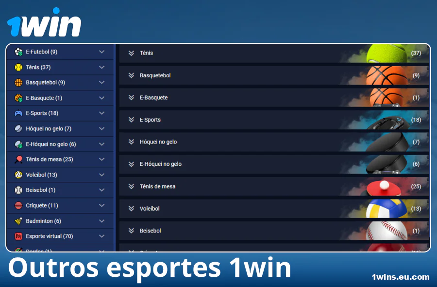 Tipos de esportes disponíveis no 1Win Brasil
