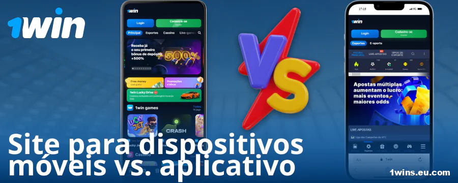 Comparação entre o aplicativo e o navegador do 1Win BR