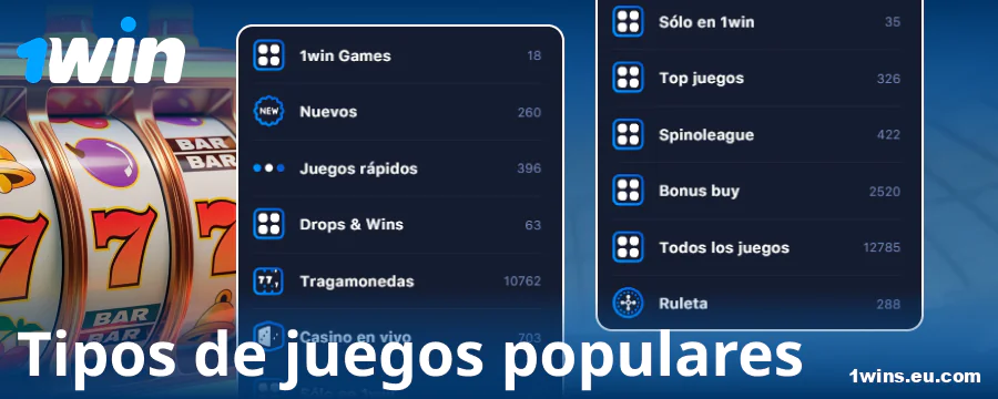 Tipos de juegos en el casino online 1Win España
