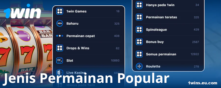 Jenis permainan di kasino dalam talian 1Win