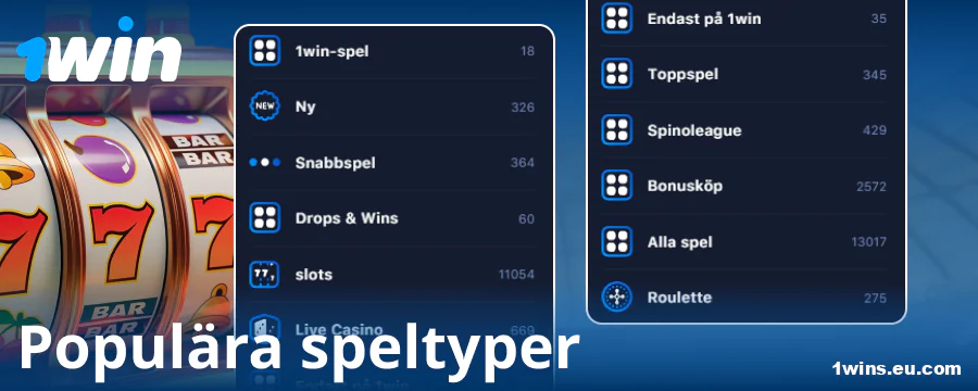 Olika spel i 1Win Sveriges onlinecasino
