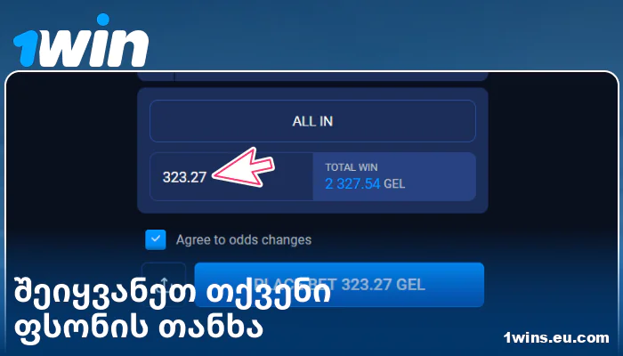 შეიყვანეთ ფსონის თანხა 1Win საქართველოში
