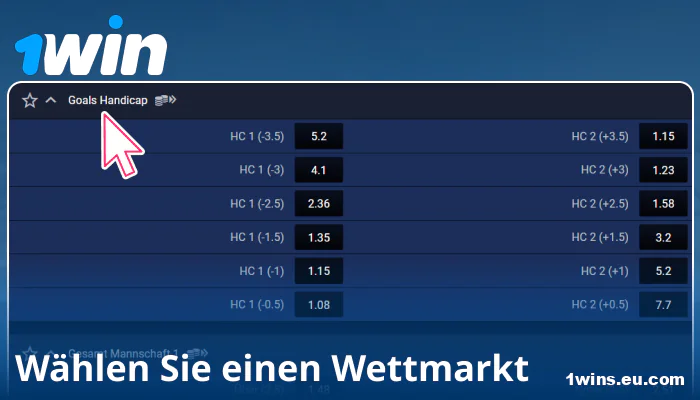 Wählen Sie einen Wettmarkt bei 1Win DE
