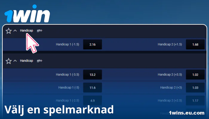 Välj en satsningsmarknad i 1Win SE