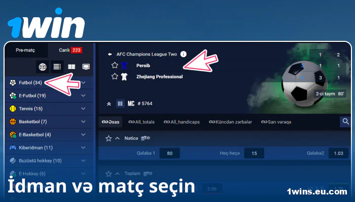 1Win AZ-da idman tədbiri seçin