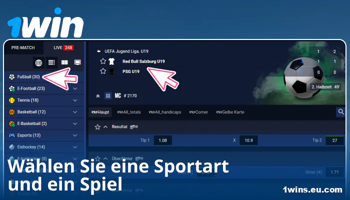 Wählen Sie ein Sportereignis bei 1Win DE