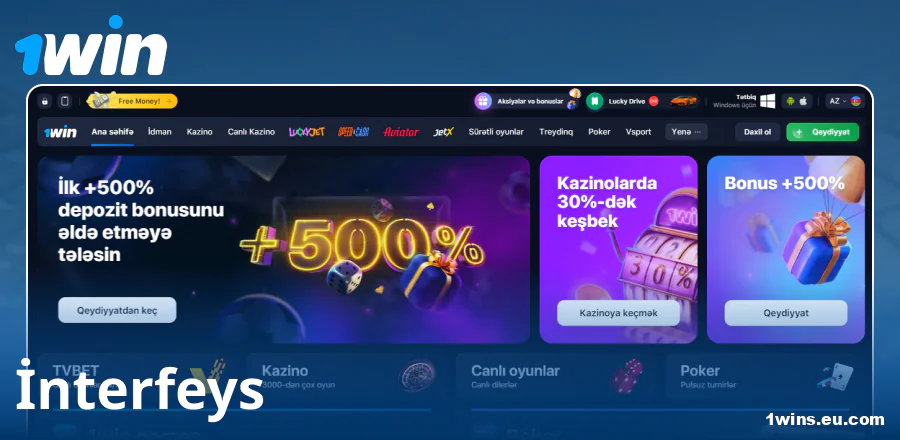 1Win saytının azərbaycanlılar üçün vizual görünüşü