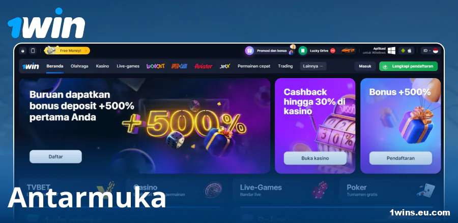 Tampilan Situs 1Win untuk Orang Indonesia