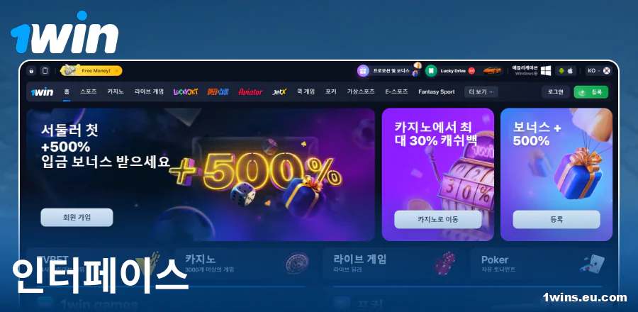 한국인을 위한 1Win 사이트의 비주얼