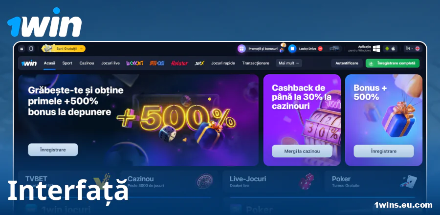 Aspectul site-ului 1Win pentru români