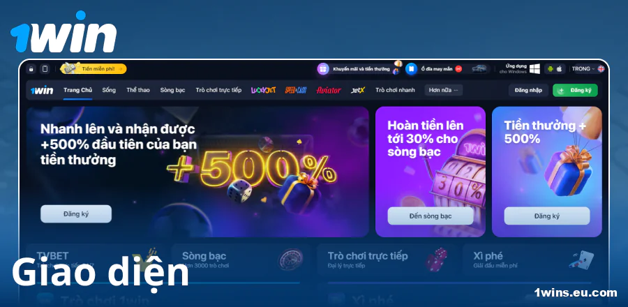 Giao diện trang web 1Win cho người Việt