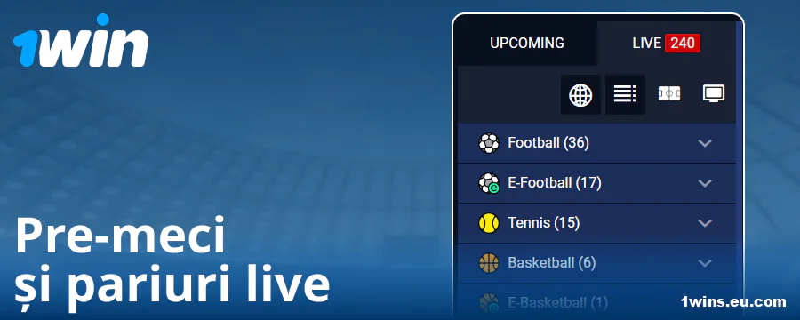 Categorii de competiții pe site-ul 1Win RO