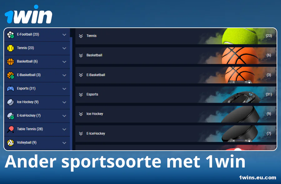 Beskikbare sportsoorte in die 1Win bookmaker