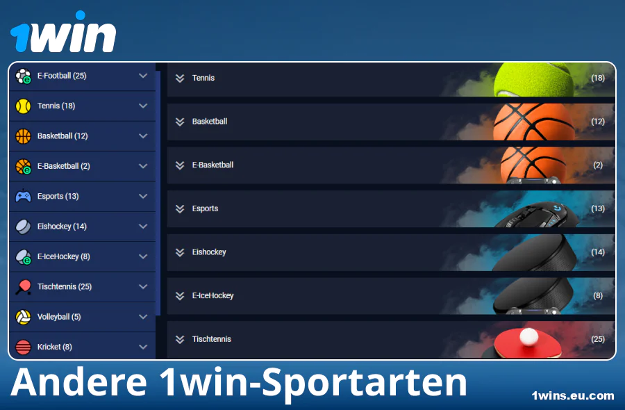 Verfügbare Sportarten beim Buchmacher 1Win Deutschland