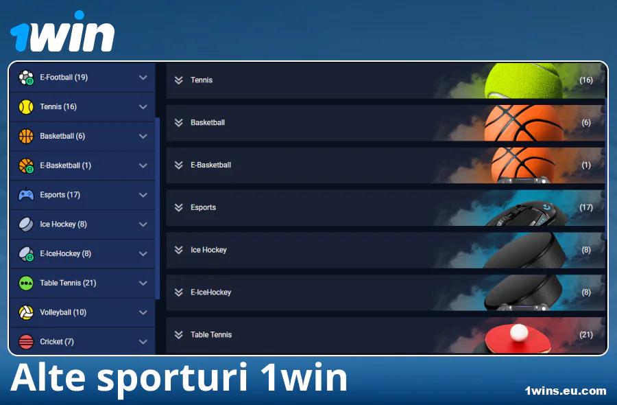Sporturi disponibile la casa de pariuri 1Win România
