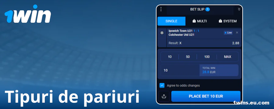 Tipuri de pariuri disponibile la 1Win România