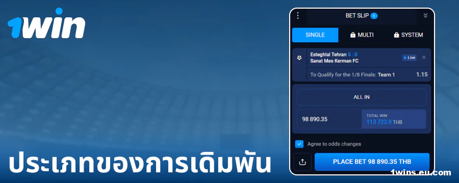 ประเภทของการเดิมพันที่มีใน 1Win ประเทศไทย