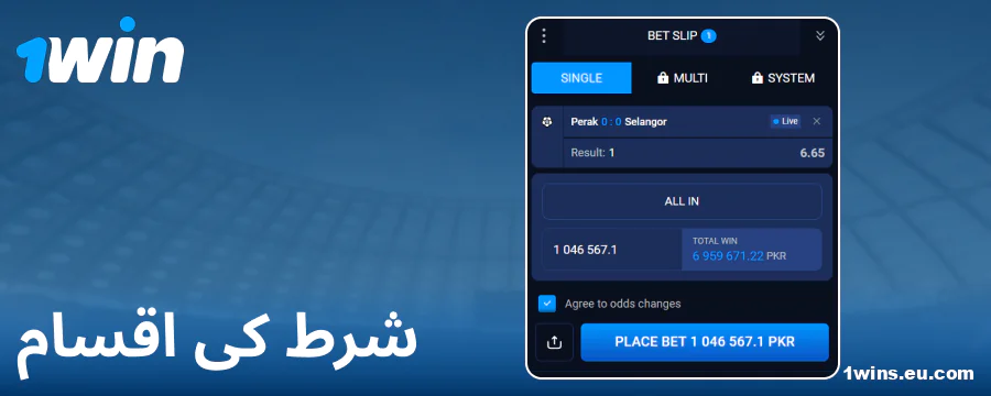 1Win پاکستان پر دستیاب بیٹنگ آپشنز
