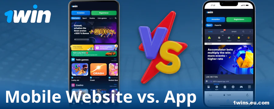 Vergleich zwischen der App und dem Browser 1Win DE