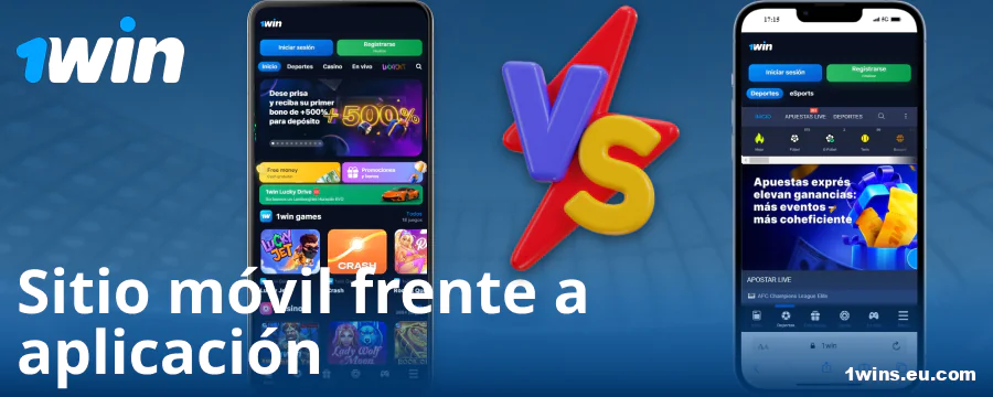 Comparación entre la aplicación y el navegador de 1Win ES