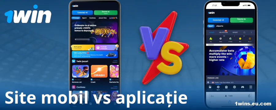 Comparație între aplicație și versiunea browser 1Win RO