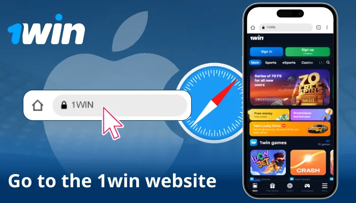 Open Safari on iPhone and go to the official 1win site
