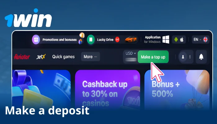 Go to cashier tab on 1win and select payment method