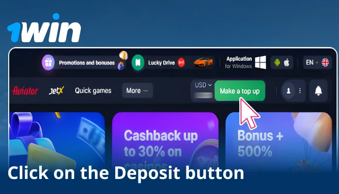 Confirm registration and open deposit tab in 1win