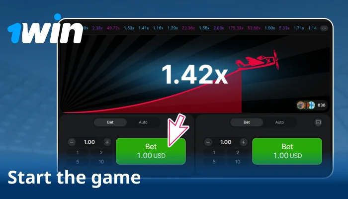Press Bet to start flying in 1win Aviator